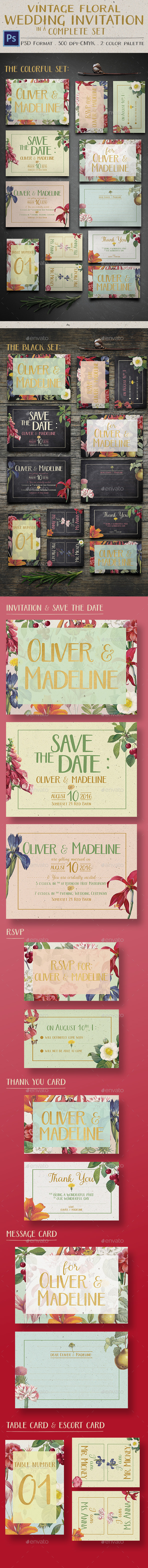 Vintage Floral Wedding Invitation